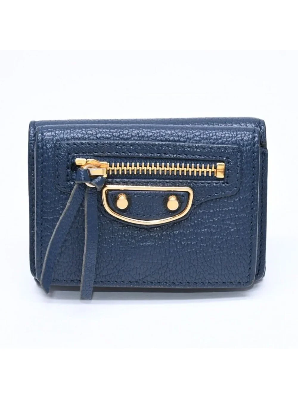 Balenciaga Compact Wallet Navy Gold Trifold
